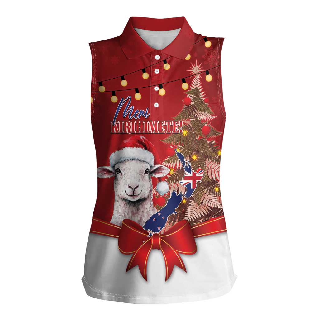 Personalized New Zealand Sheep Christmas Women Sleeveless Polo Shirt Hipi Meri Kirihimete Silver Fern Xmas Tree - Aussie Hoodie