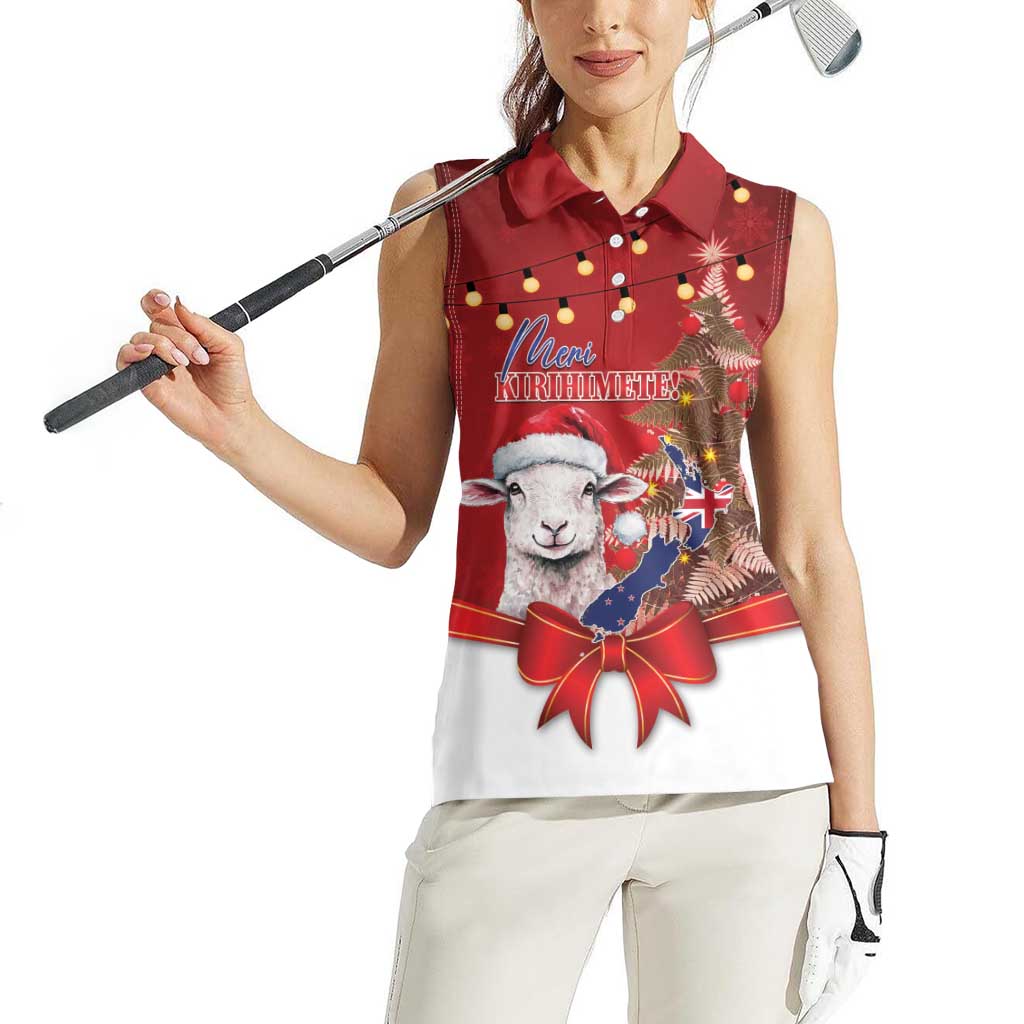 Personalized New Zealand Sheep Christmas Women Sleeveless Polo Shirt Hipi Meri Kirihimete Silver Fern Xmas Tree - Aussie Hoodie