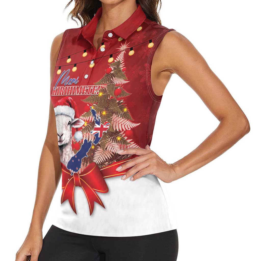 Personalized New Zealand Sheep Christmas Women Sleeveless Polo Shirt Hipi Meri Kirihimete Silver Fern Xmas Tree - Aussie Hoodie