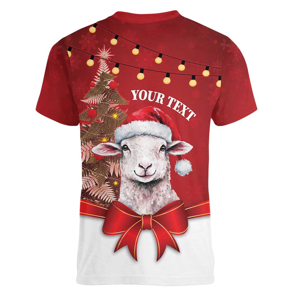 Personalized New Zealand Sheep Christmas Women V-Neck T-Shirt Hipi Meri Kirihimete Silver Fern Xmas Tree - Aussie Hoodie