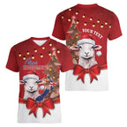 Personalized New Zealand Sheep Christmas Women V-Neck T-Shirt Hipi Meri Kirihimete Silver Fern Xmas Tree - Aussie Hoodie