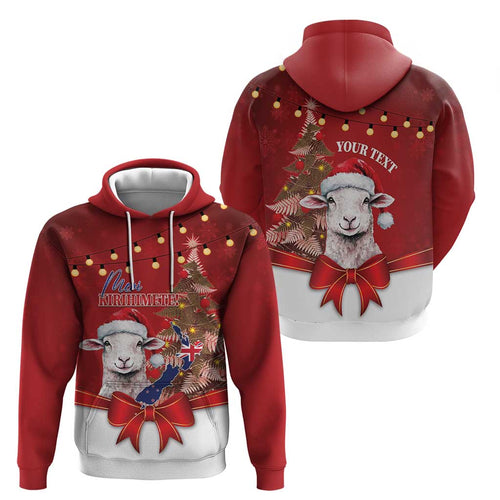 Personalized New Zealand Sheep Christmas Zip Hoodie Hipi Meri Kirihimete Silver Fern Xmas Tree - Aussie Hoodie