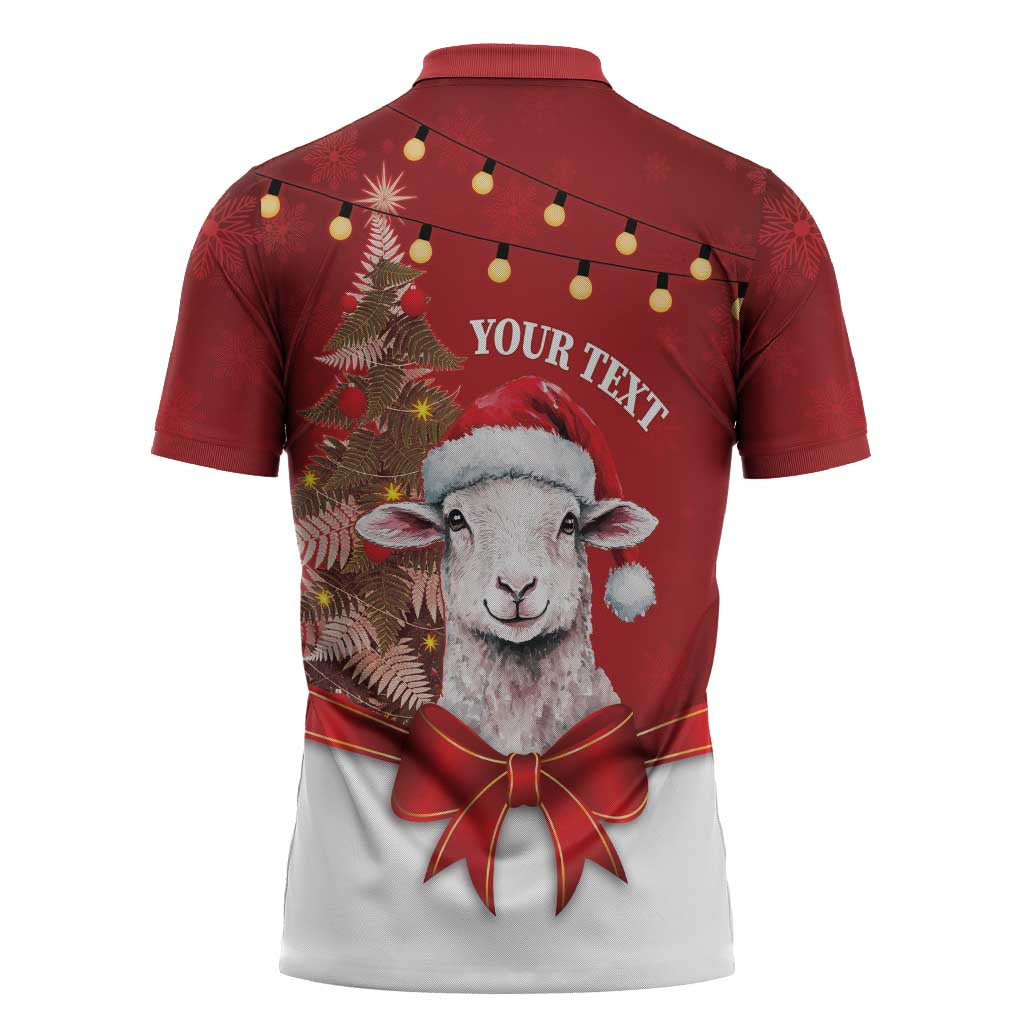 Personalized New Zealand Sheep Christmas Zipper Polo Shirt Hipi Meri Kirihimete Silver Fern Xmas Tree - Aussie Hoodie