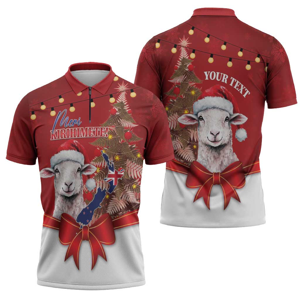 Personalized New Zealand Sheep Christmas Zipper Polo Shirt Hipi Meri Kirihimete Silver Fern Xmas Tree - Aussie Hoodie