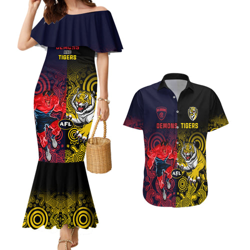 custom-demons-and-tigers-football-couples-matching-mermaid-dress-and-hawaiian-shirt-2023-together-indigenous-art