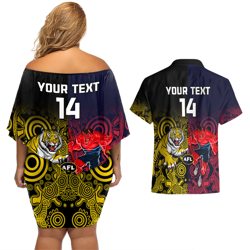 custom-demons-and-tigers-football-couples-matching-off-shoulder-short-dress-and-hawaiian-shirt-2023-together-indigenous-art