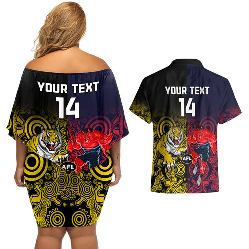 custom-demons-and-tigers-football-couples-matching-off-shoulder-short-dress-and-hawaiian-shirt-2023-together-indigenous-art
