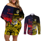 custom-demons-and-tigers-football-couples-matching-off-shoulder-short-dress-and-long-sleeve-button-shirts-2023-together-indigenous-art