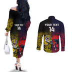 custom-demons-and-tigers-football-couples-matching-off-the-shoulder-long-sleeve-dress-and-long-sleeve-button-shirts-2023-together-indigenous-art