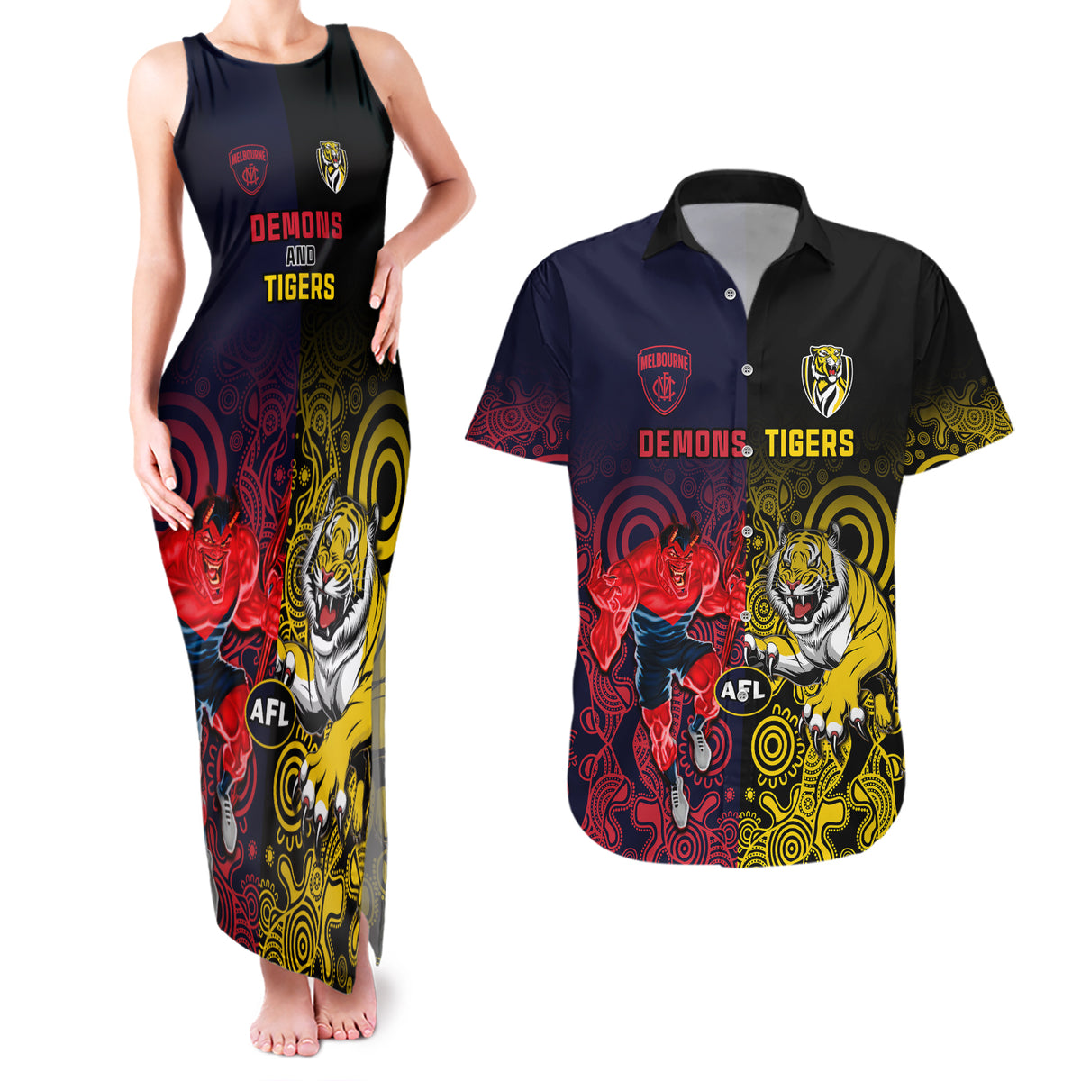 custom-demons-and-tigers-football-couples-matching-tank-maxi-dress-and-hawaiian-shirt-2023-together-indigenous-art
