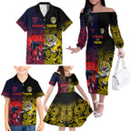 custom-demons-and-tigers-football-family-matching-off-shoulder-long-sleeve-dress-and-hawaiian-shirt-2023-together-indigenous-art