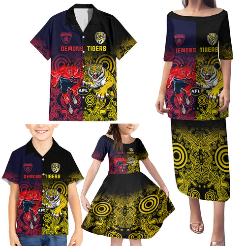 custom-demons-and-tigers-football-family-matching-puletasi-dress-and-hawaiian-shirt-2023-together-indigenous-art