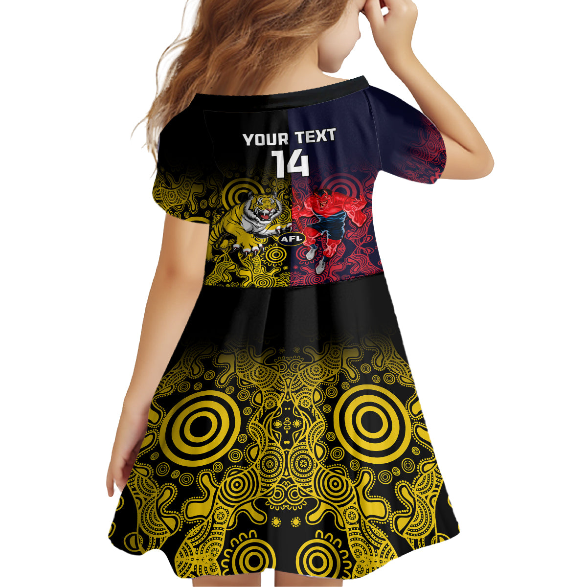 custom-demons-and-tigers-football-kid-short-sleeve-dress-2023-together-indigenous-art