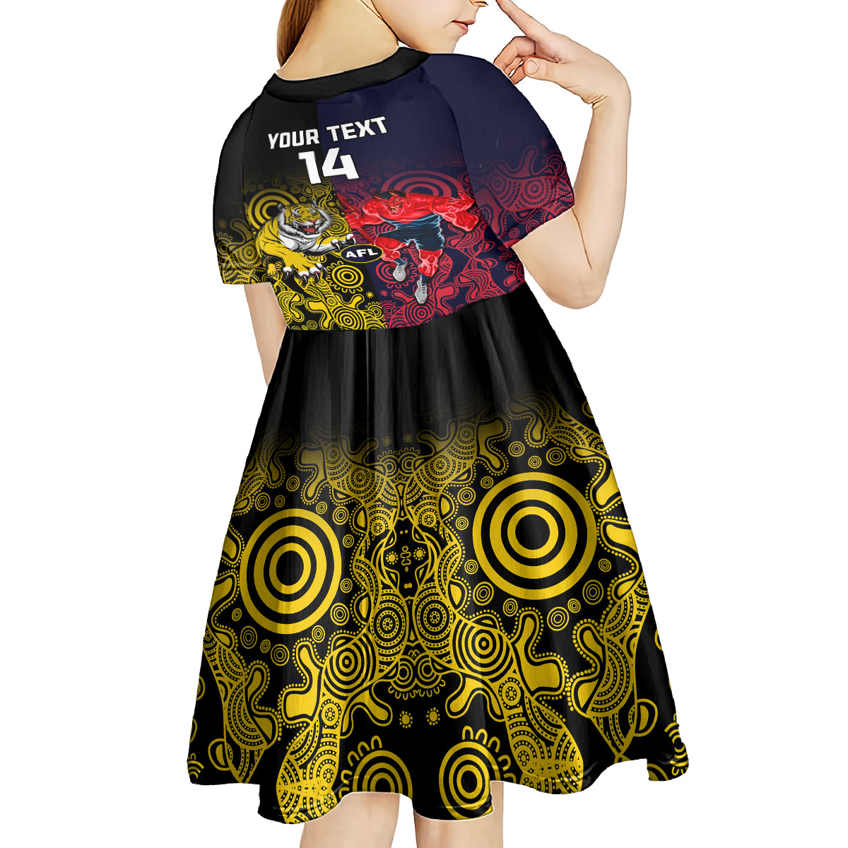 custom-demons-and-tigers-football-kid-short-sleeve-dress-2023-together-indigenous-art