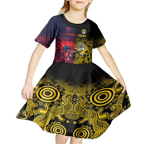 custom-demons-and-tigers-football-kid-short-sleeve-dress-2023-together-indigenous-art