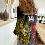 custom-demons-and-tigers-football-women-casual-shirt-2023-together-indigenous-art