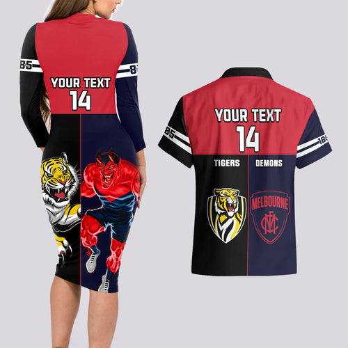 custom-demons-and-tigers-football-couples-matching-long-sleeve-bodycon-dress-and-hawaiian-shirt-2023-together-sporty-version