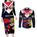 custom-demons-and-tigers-football-couples-matching-long-sleeve-bodycon-dress-and-long-sleeve-button-shirts-2023-together-sporty-version