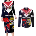custom-demons-and-tigers-football-couples-matching-long-sleeve-bodycon-dress-and-long-sleeve-button-shirts-2023-together-sporty-version