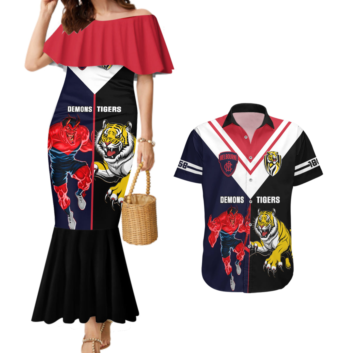 custom-demons-and-tigers-football-couples-matching-mermaid-dress-and-hawaiian-shirt-2023-together-sporty-version