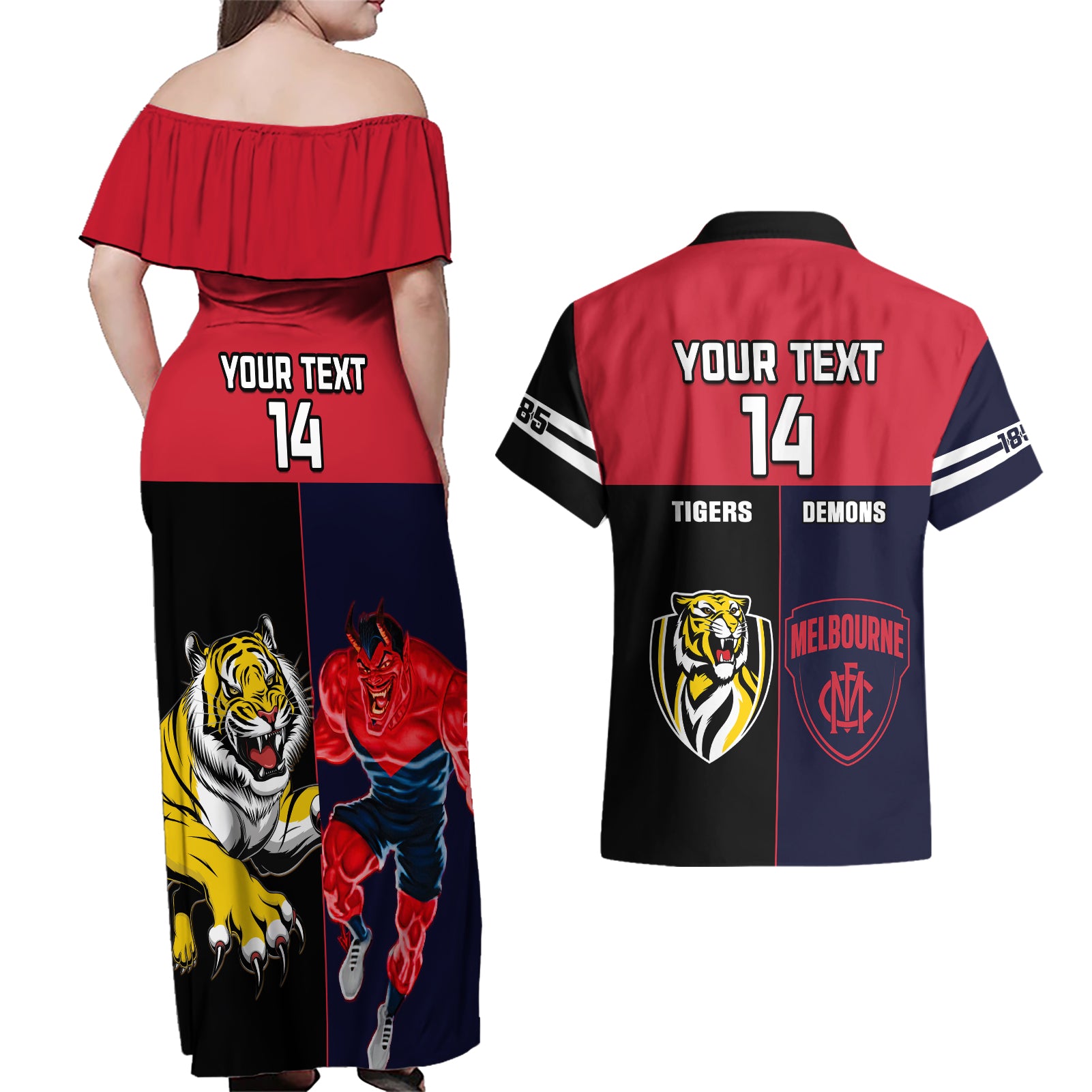 custom-demons-and-tigers-football-couples-matching-off-shoulder-maxi-dress-and-hawaiian-shirt-2023-together-sporty-version