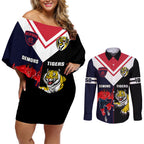 custom-demons-and-tigers-football-couples-matching-off-shoulder-short-dress-and-long-sleeve-button-shirts-2023-together-sporty-version