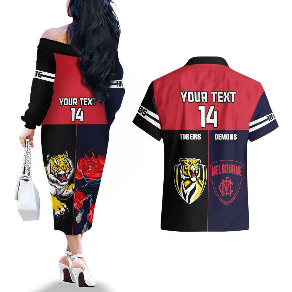 custom-demons-and-tigers-football-couples-matching-off-the-shoulder-long-sleeve-dress-and-hawaiian-shirt-2023-together-sporty-version