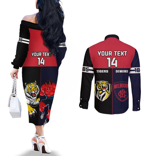 custom-demons-and-tigers-football-couples-matching-off-the-shoulder-long-sleeve-dress-and-long-sleeve-button-shirts-2023-together-sporty-version