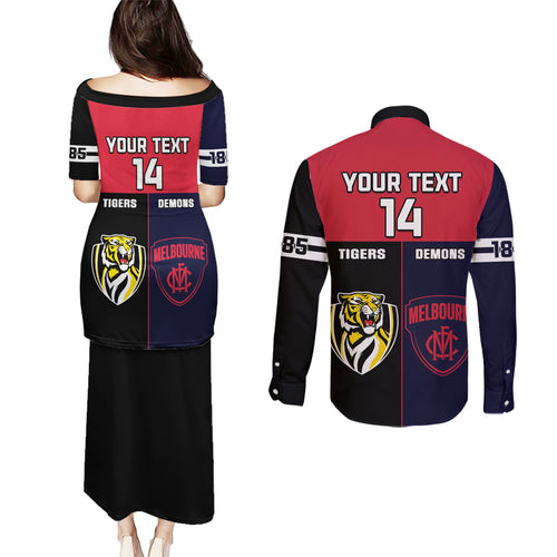 custom-demons-and-tigers-football-couples-matching-puletasi-dress-and-long-sleeve-button-shirts-2023-together-sporty-version