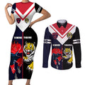 custom-demons-and-tigers-football-couples-matching-short-sleeve-bodycon-dress-and-long-sleeve-button-shirts-2023-together-sporty-version