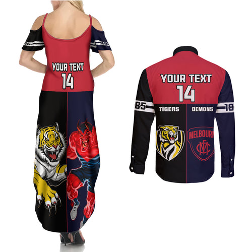 custom-demons-and-tigers-football-couples-matching-summer-maxi-dress-and-long-sleeve-button-shirts-2023-together-sporty-version