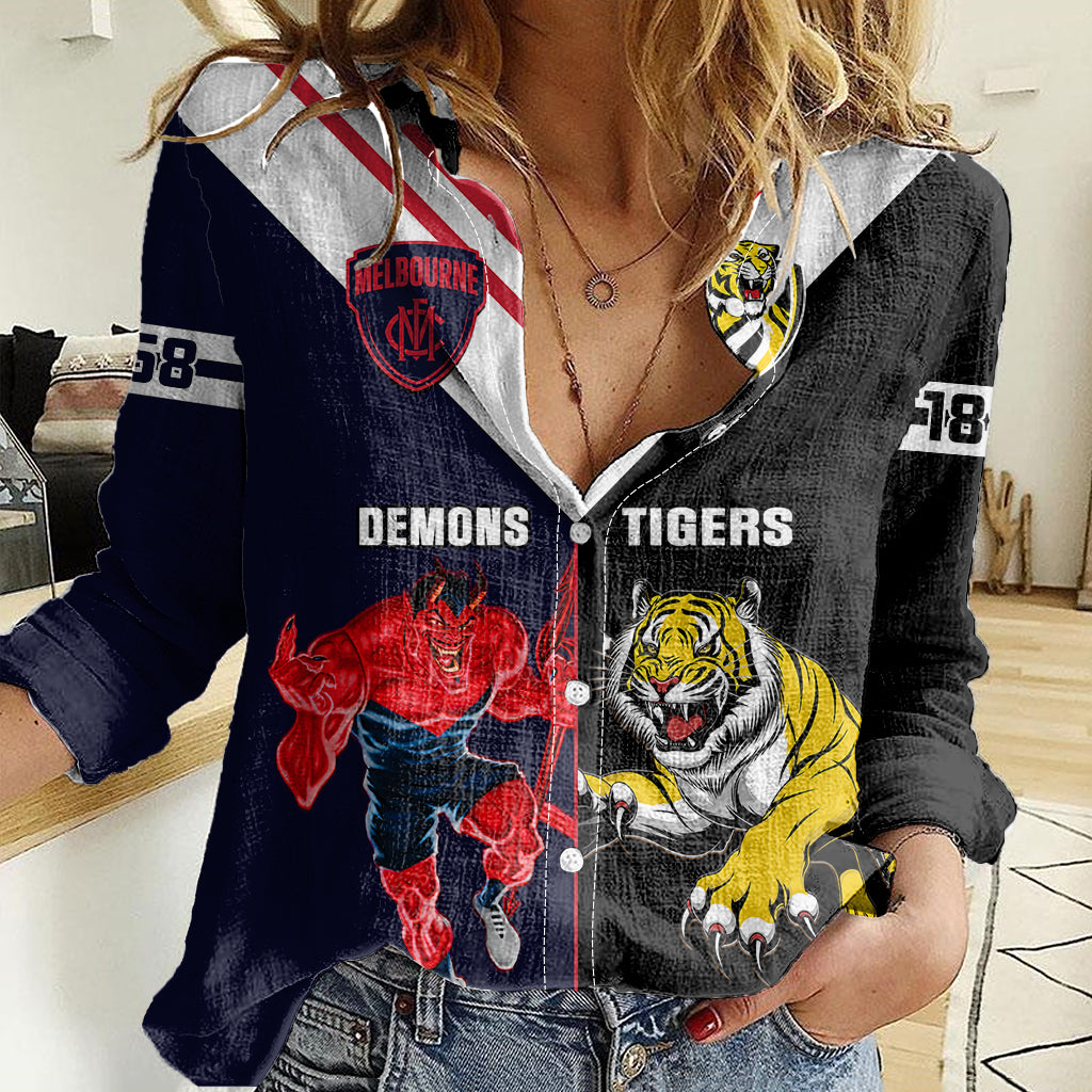 custom-demons-and-tigers-football-women-casual-shirt-2023-together-sporty-version