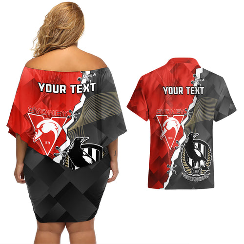 personalised-collingwood-and-swans-football-couples-matching-off-shoulder-short-dress-and-hawaiian-shirt-2023-together-sporty-style