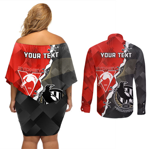 personalised-collingwood-and-swans-football-couples-matching-off-shoulder-short-dress-and-long-sleeve-button-shirts-2023-together-sporty-style