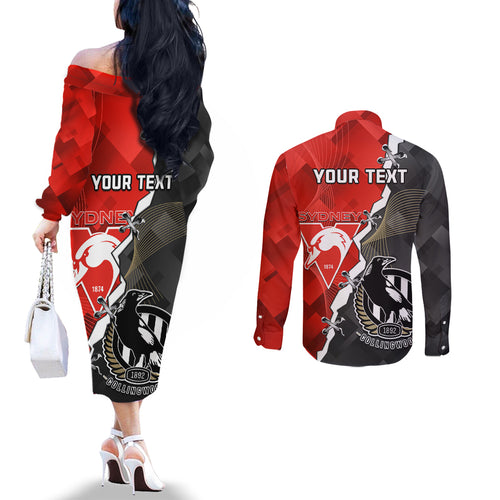 personalised-collingwood-and-swans-football-couples-matching-off-the-shoulder-long-sleeve-dress-and-long-sleeve-button-shirts-2023-together-sporty-style