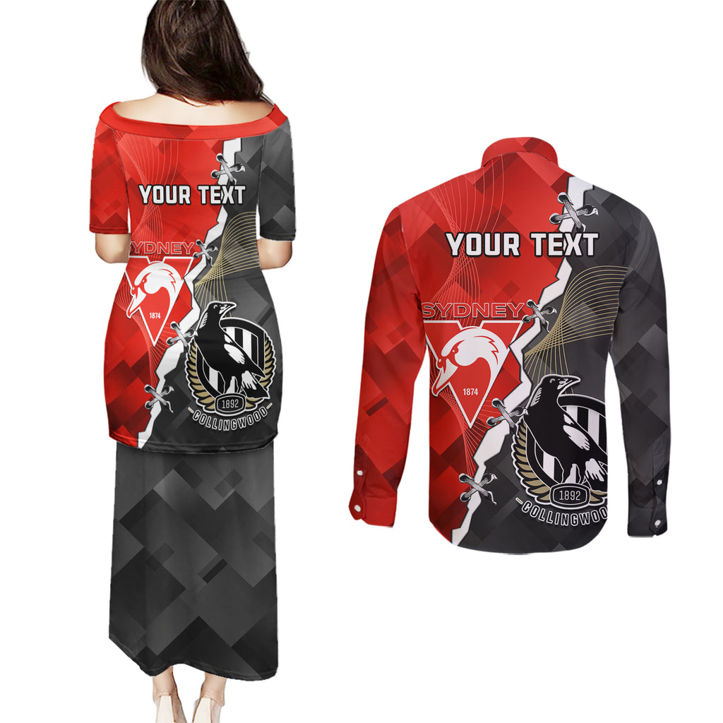 personalised-collingwood-and-swans-football-couples-matching-puletasi-dress-and-long-sleeve-button-shirts-2023-together-sporty-style