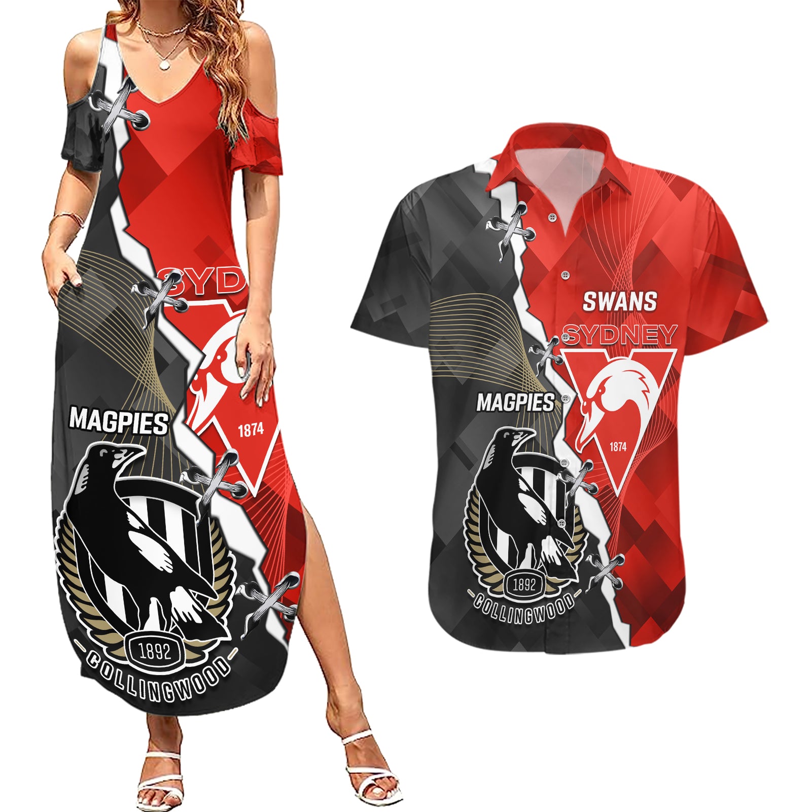 personalised-collingwood-and-swans-football-couples-matching-summer-maxi-dress-and-hawaiian-shirt-2023-together-sporty-style