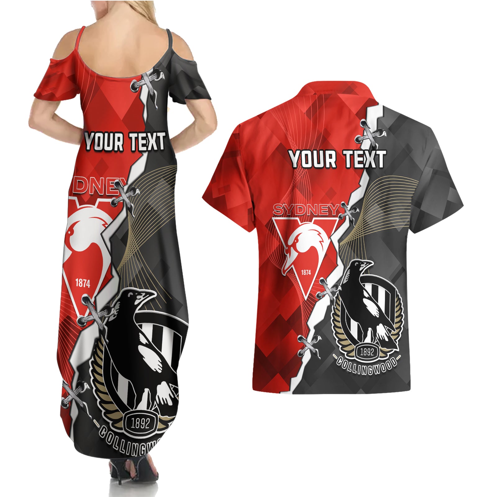 personalised-collingwood-and-swans-football-couples-matching-summer-maxi-dress-and-hawaiian-shirt-2023-together-sporty-style
