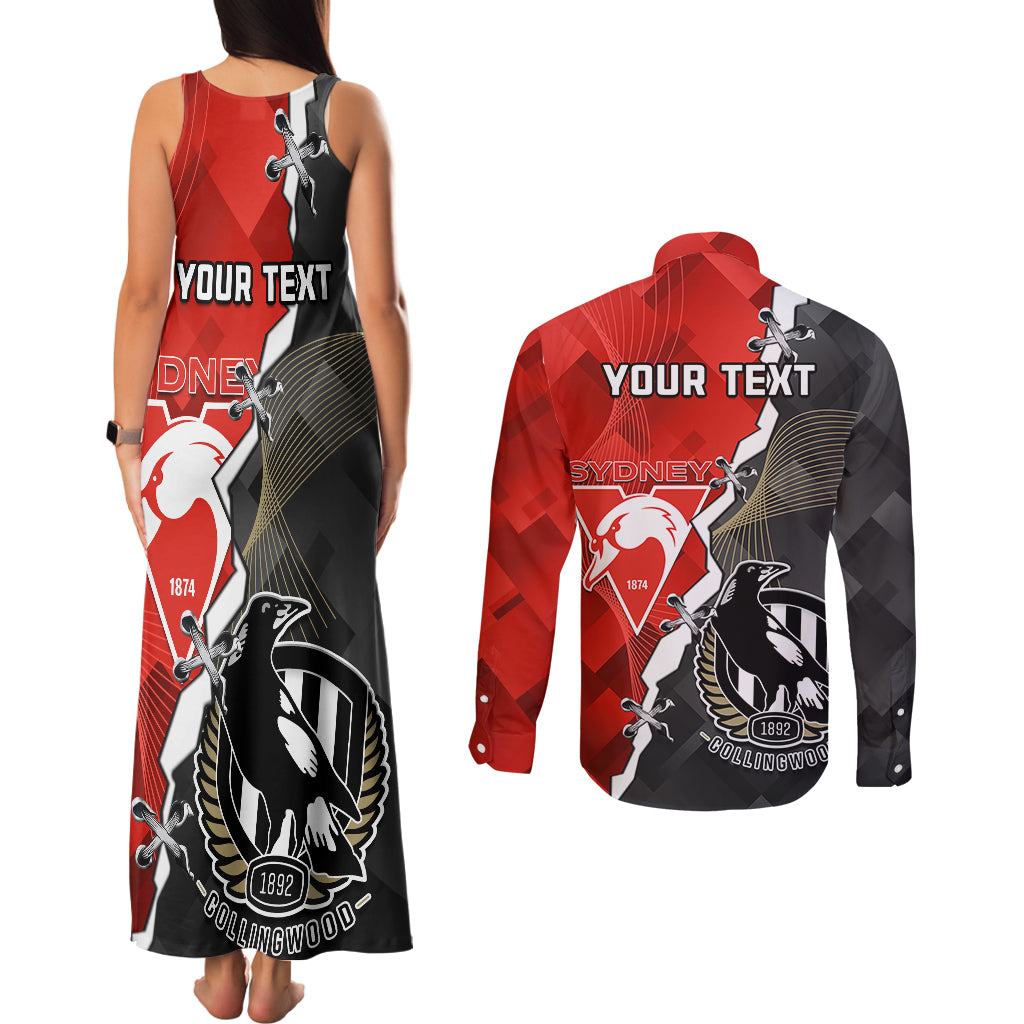 personalised-collingwood-and-swans-football-couples-matching-tank-maxi-dress-and-long-sleeve-button-shirts-2023-together-sporty-style