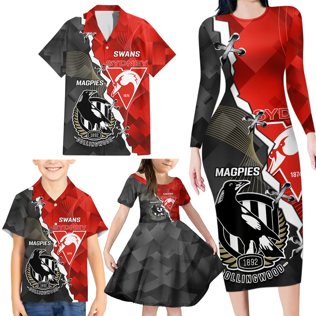 personalised-collingwood-and-swans-football-family-matching-long-sleeve-bodycon-dress-and-hawaiian-shirt-2023-together-sporty-style