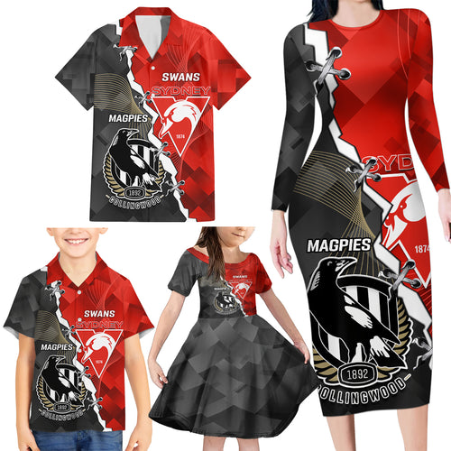 personalised-collingwood-and-swans-football-family-matching-long-sleeve-bodycon-dress-and-hawaiian-shirt-2023-together-sporty-style