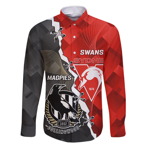 personalised-collingwood-and-swans-football-family-matching-long-sleeve-bodycon-dress-and-hawaiian-shirt-2023-together-sporty-style