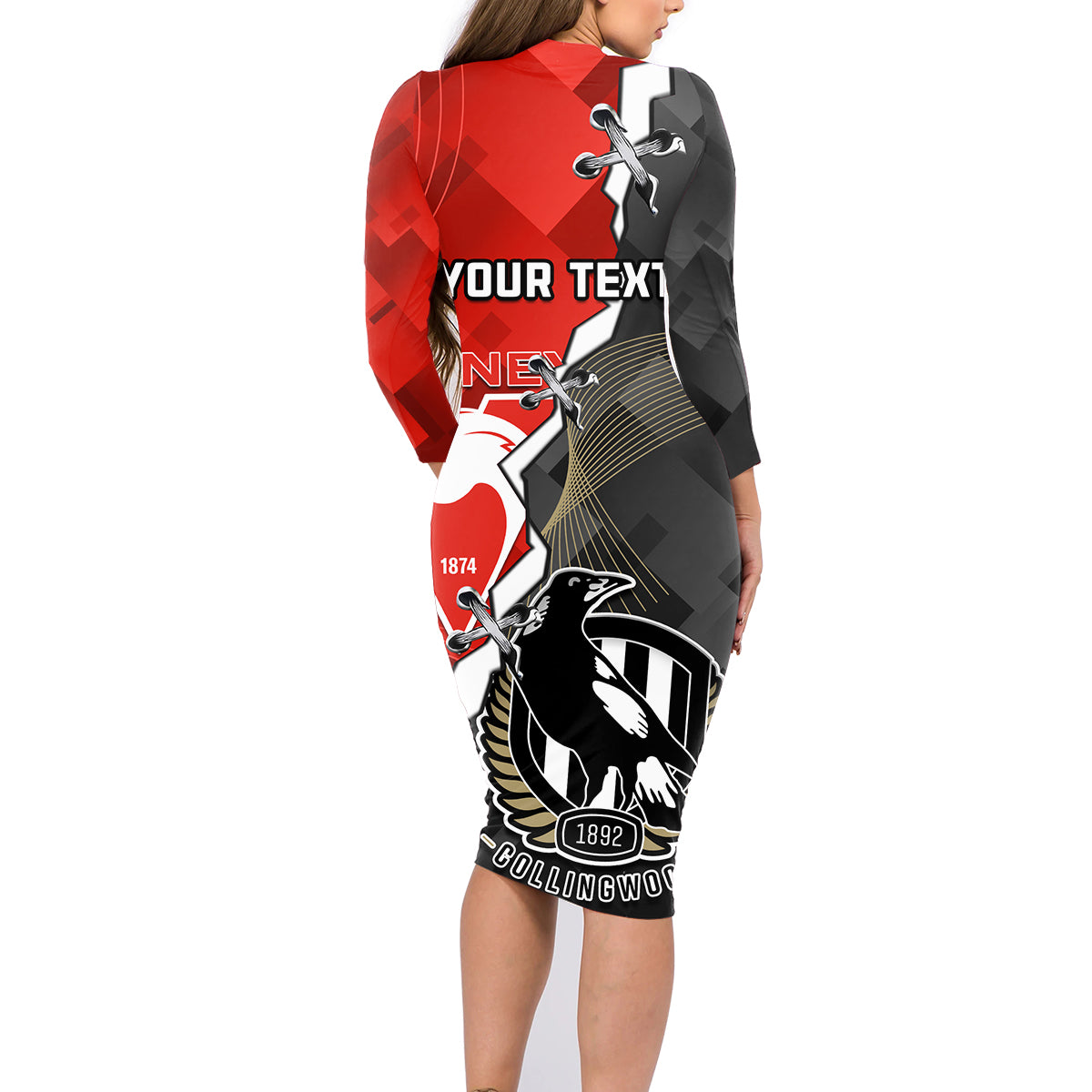 personalised-collingwood-and-swans-football-family-matching-long-sleeve-bodycon-dress-and-hawaiian-shirt-2023-together-sporty-style