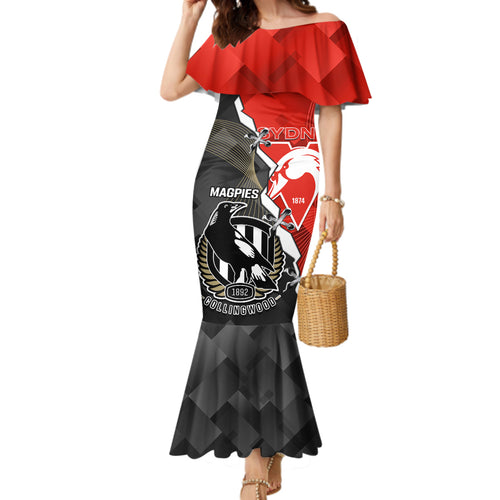 personalised-collingwood-and-swans-football-family-matching-mermaid-dress-and-hawaiian-shirt-2023-together-sporty-style