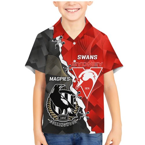 personalised-collingwood-and-swans-football-family-matching-mermaid-dress-and-hawaiian-shirt-2023-together-sporty-style
