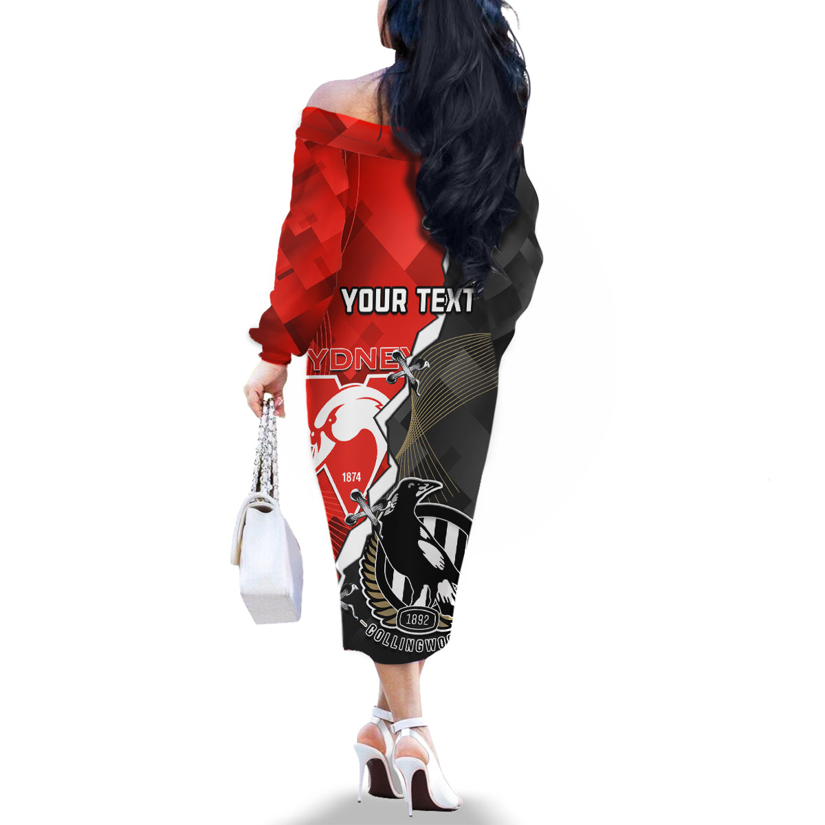 personalised-collingwood-and-swans-football-family-matching-off-shoulder-long-sleeve-dress-and-hawaiian-shirt-2023-together-sporty-style