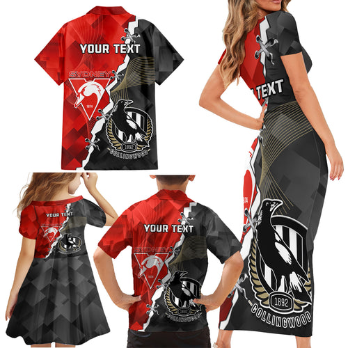 personalised-collingwood-and-swans-football-family-matching-short-sleeve-bodycon-dress-and-hawaiian-shirt-2023-together-sporty-style