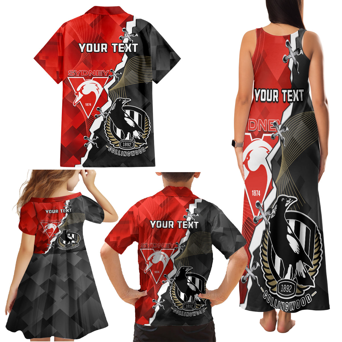 personalised-collingwood-and-swans-football-family-matching-tank-maxi-dress-and-hawaiian-shirt-2023-together-sporty-style
