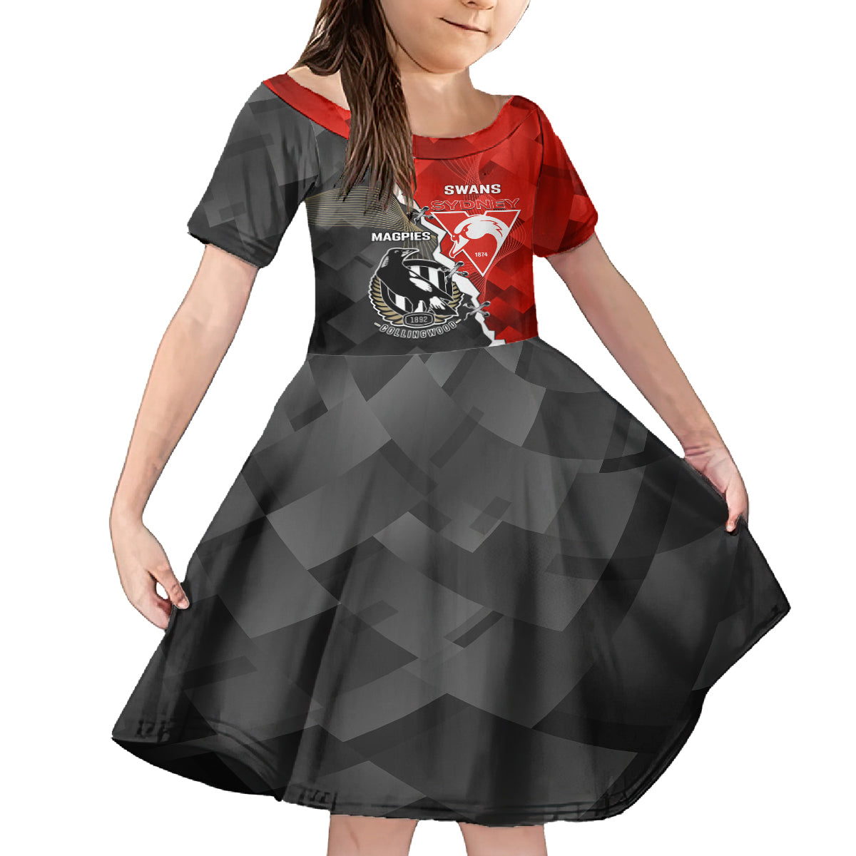 personalised-collingwood-and-swans-football-kid-short-sleeve-dress-2023-together-sporty-style
