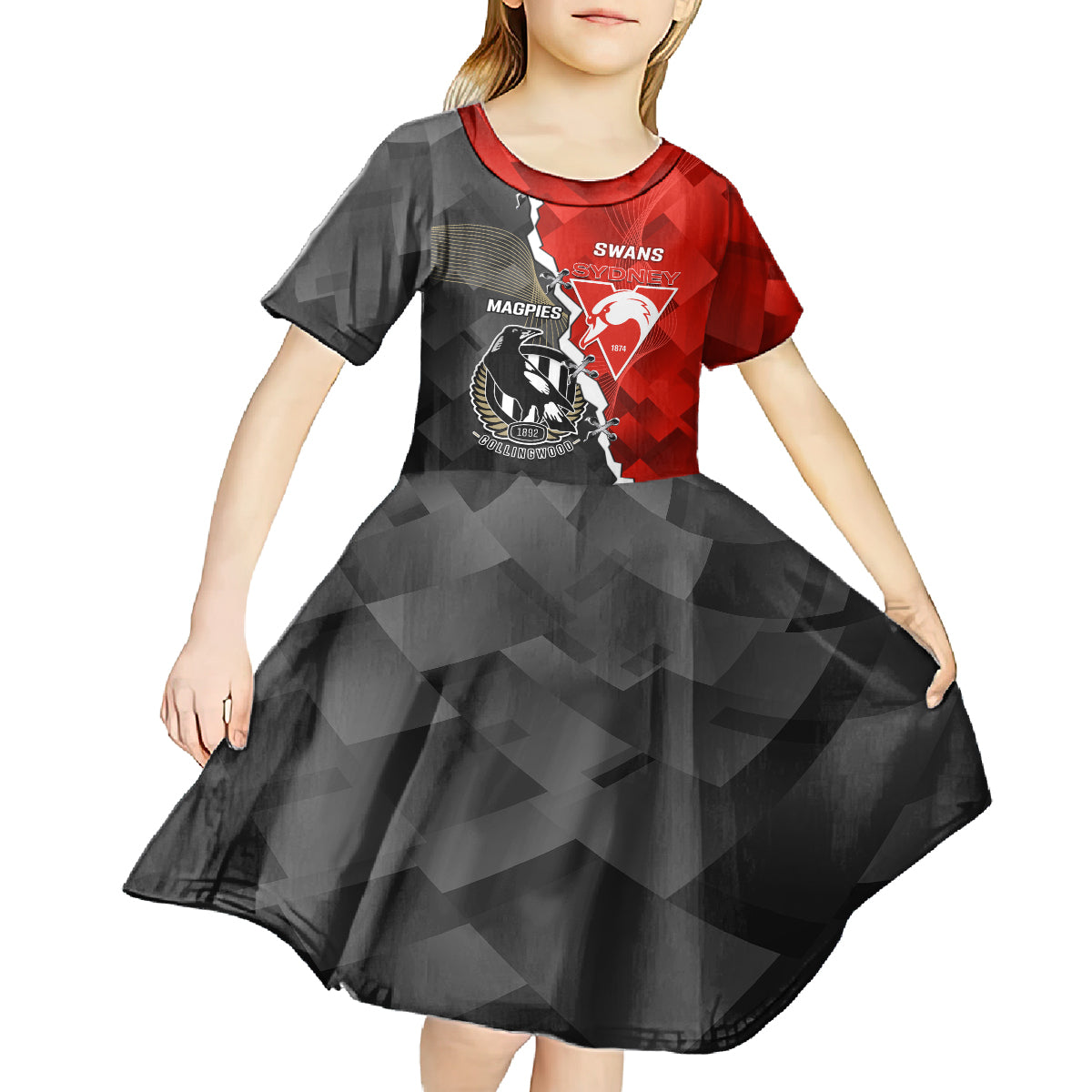 personalised-collingwood-and-swans-football-kid-short-sleeve-dress-2023-together-sporty-style